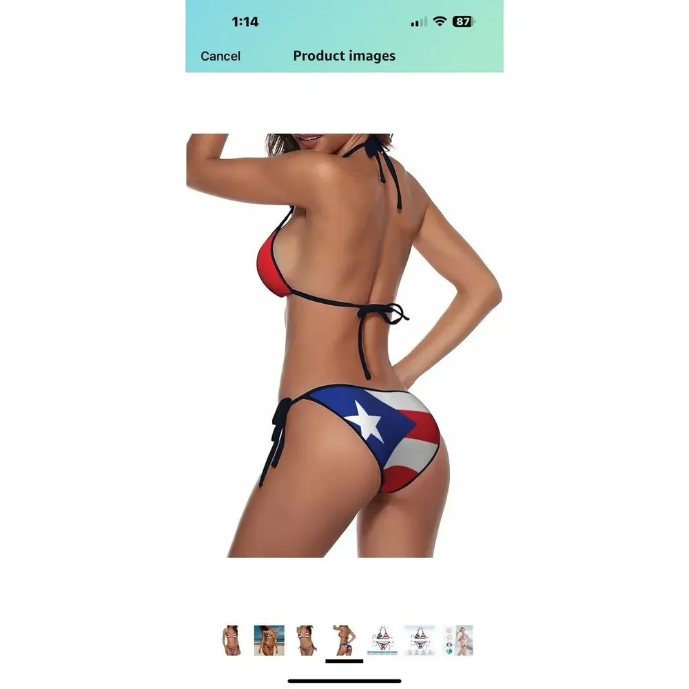 Women Two Piece Bikini Swimsuit Sexy Bathing Suits Small Navy American Flag Sz S